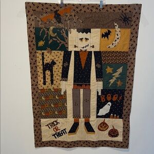 Halloween Patchwork Frankenstein Wall Hanging Bats and Cats Trick or Treat B